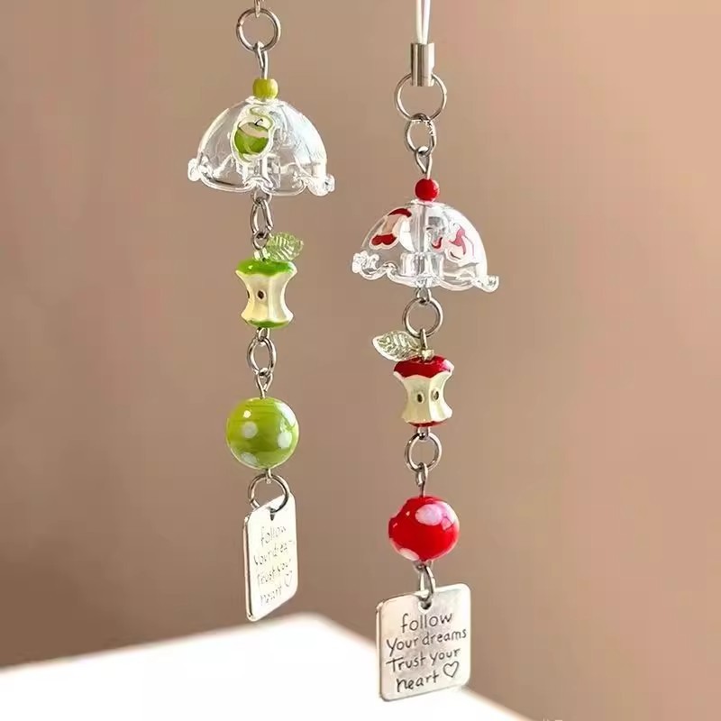 原创可爱苹果风铃钥匙扣挂件高颜值少女心包包手机挂饰送闺蜜礼物
