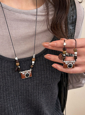 简约复古相机抽拉毛衣项链女配饰品精致高级感轻奢小众设计锁骨链