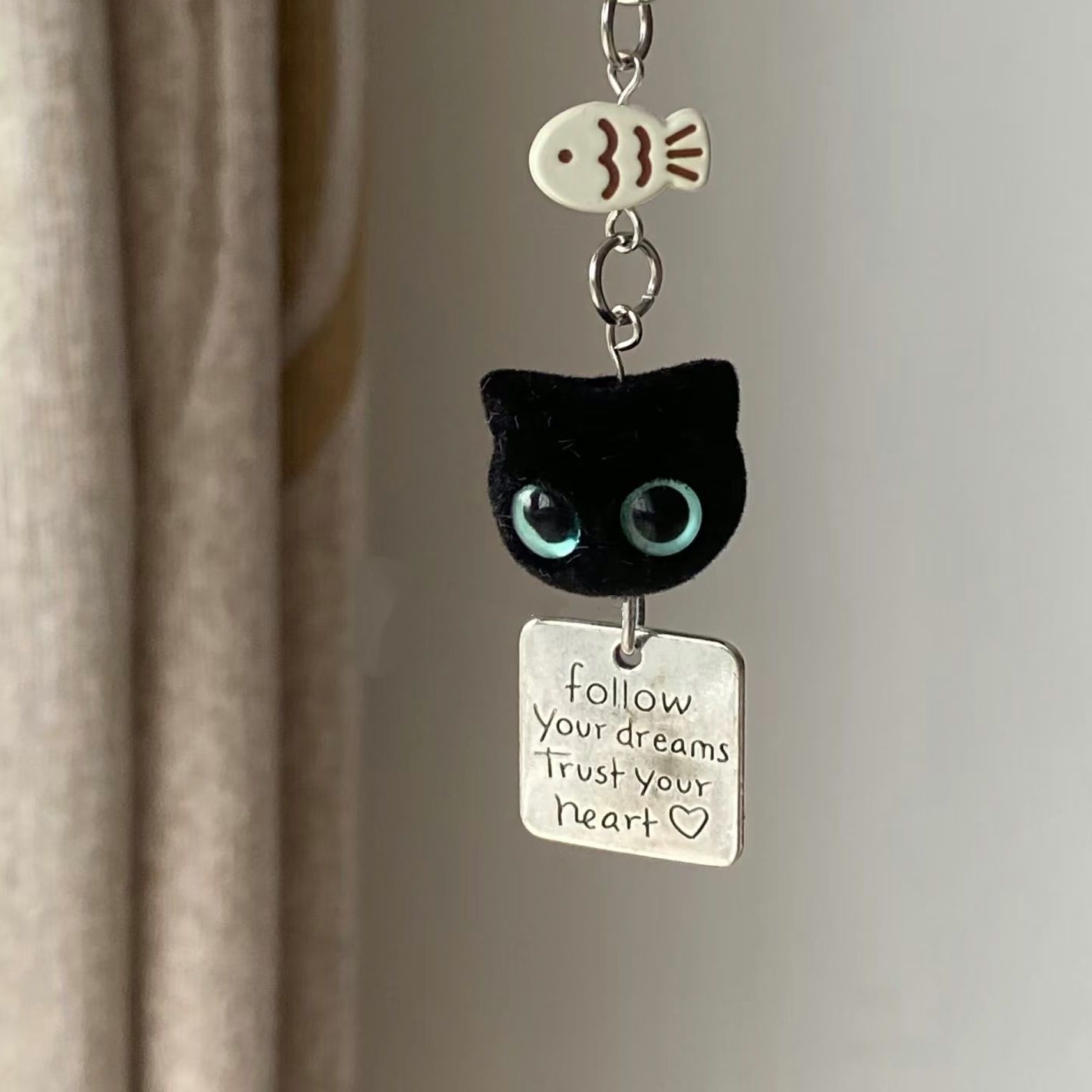 【黑猫爱吃鱼】植绒小黑猫卡通手机链包包百搭挂件相机咕本链挂绳图片