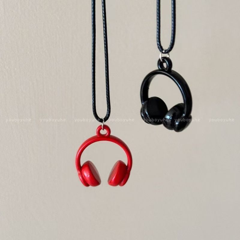 韩系甜酷耳机吊坠项链女小众个性嘻哈风长款毛衣链挂脖卫衣链配饰