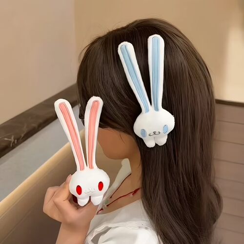 新款可爱软乎乎长耳兔子毛绒发夹日系JK少女侧边刘海夹小众发饰女