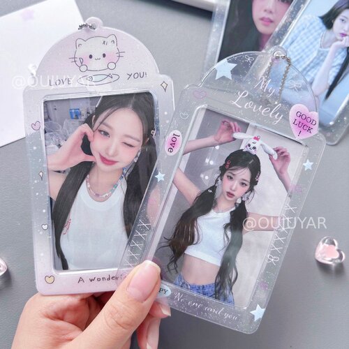 原创透明闪粉爱心卡通3寸pvc学生少女心卡套小卡随机卡收纳可爱追星爱豆3寸小卡饭卡校园卡收纳卡包展示挂件