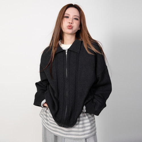 RHOMEHOUSE 韩系ins风慵懒针织复古重磅粗线花纹开衫女毛衣外套