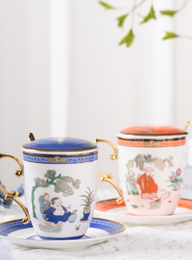 湖北省博镇馆之宝联名 四季之爱杯碟套装 手绘中式送礼长辈骨瓷