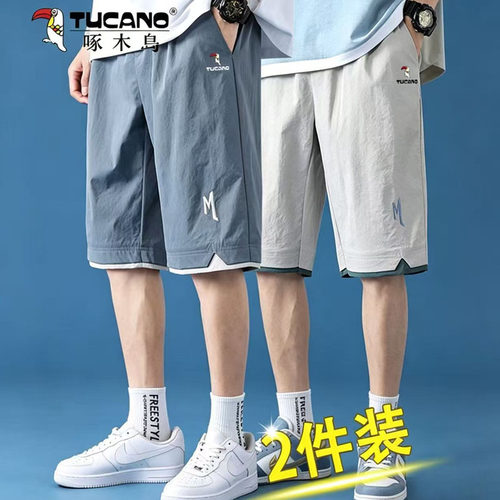 啄木鸟运动短裤男士夏季潮牌宽松百搭青年休闲五分裤薄款沙滩裤男