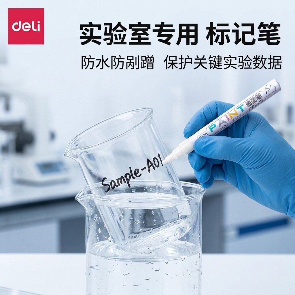 得力实验室烧杯专用记号笔实验器材标记划线油漆笔不易蹭掉防篡改防水防晒不易褪色油性速干油漆笔无毒无伤害