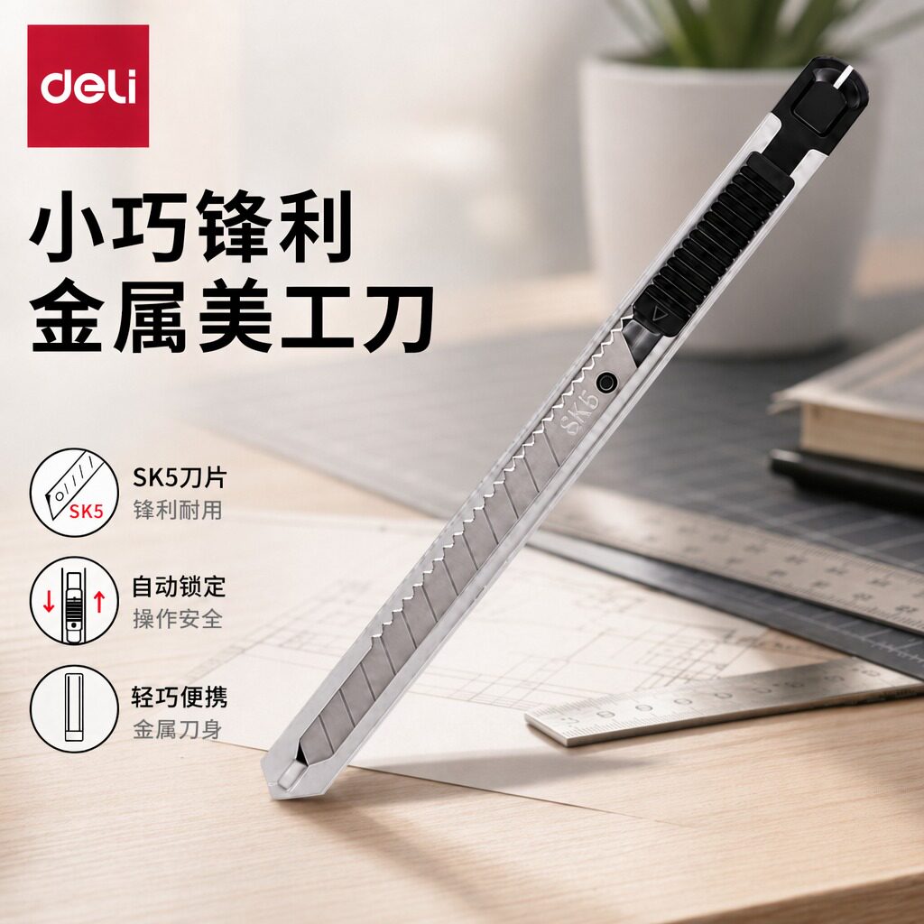 得力美工刀小型裁纸刀拆快递小刀壁纸刀工业级不锈钢刀身合金刀片30度雕刻刀开箱刀美术生专用图片