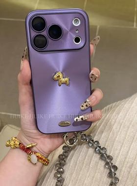 金色立体小马极光适用苹果17promax手机壳镜头膜全包防摔iphone16/15/14/13外壳巨好看新年红色17Air磨砂外壳