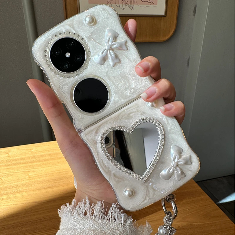 爱心镜面滴胶适用华为pocket2手机壳新款网红爆款p50pocket小折叠屏全包防摔软壳pockets小众女款奢华保护套