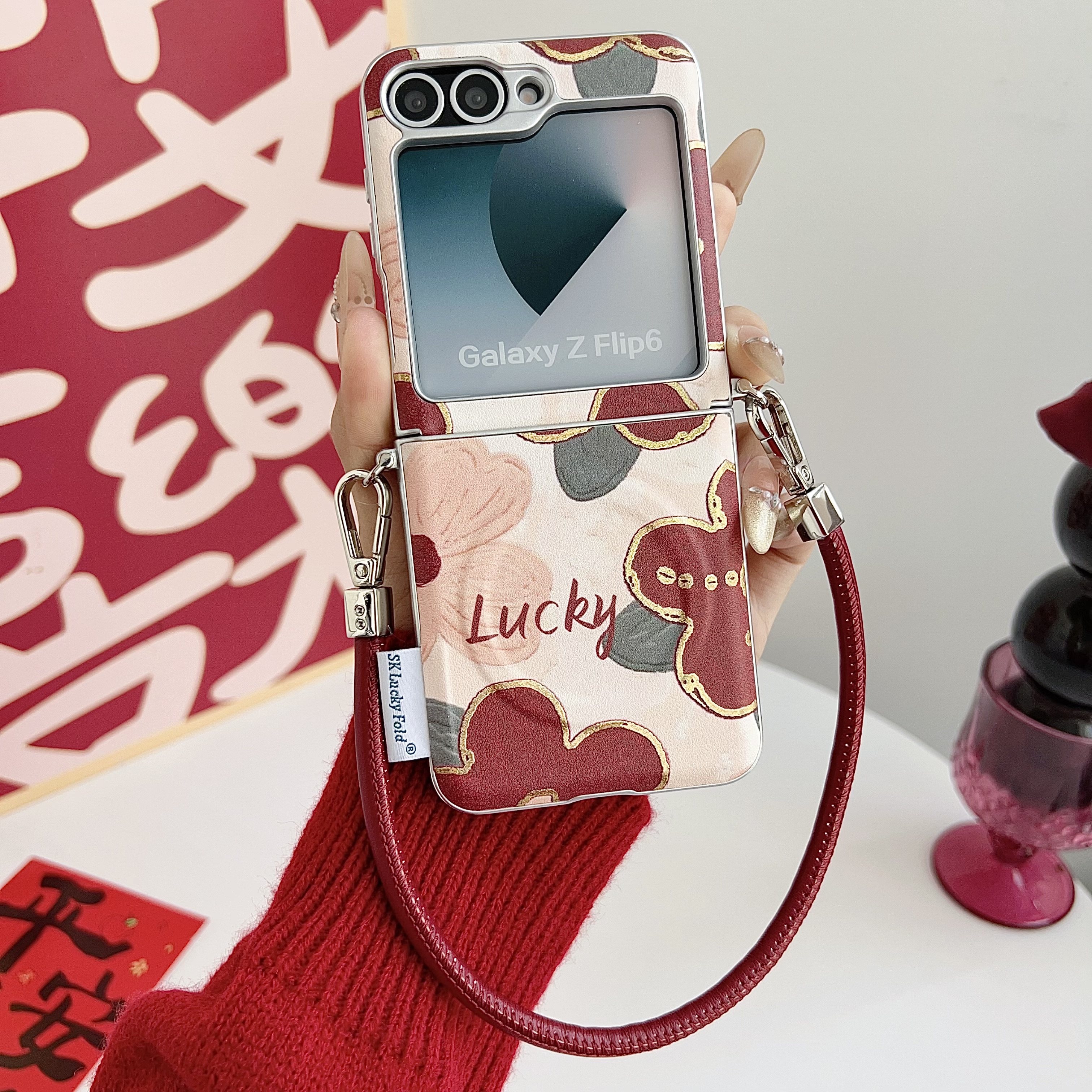 适用三星Zflip7FE红色手机壳新款折叠屏Zflip6轻薄磁吸全包防摔带挂绳外壳Zflip5/6/7女款高级感时尚保护套