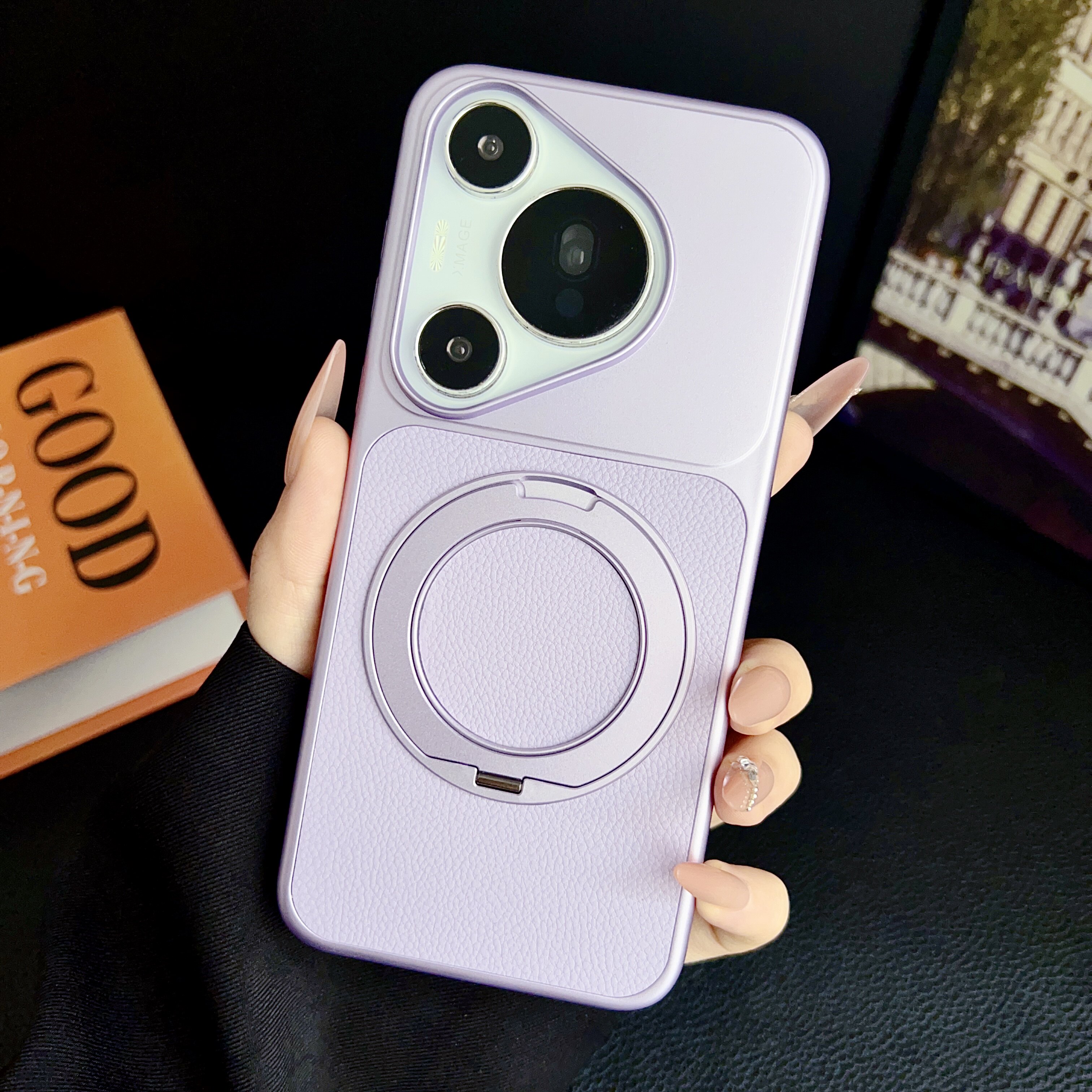 带支架磁吸旋转适用华为Pura 80手机壳新款Pura70荔枝纹磨砂全包防摔保护套p80/70Pro男女生高级感简约外壳