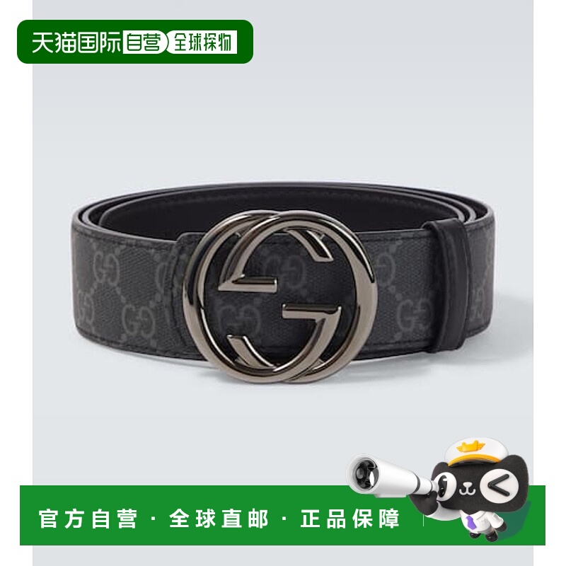 1h可退 香港直邮Gucci 古驰 男士 GG 帆布双G扣双面皮带腰带