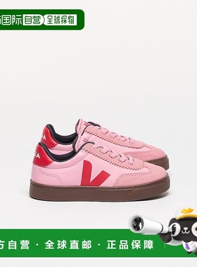 自营欧洲直邮VEJA Volley系列儿童树皮棕/红色皮革V标识运动鞋