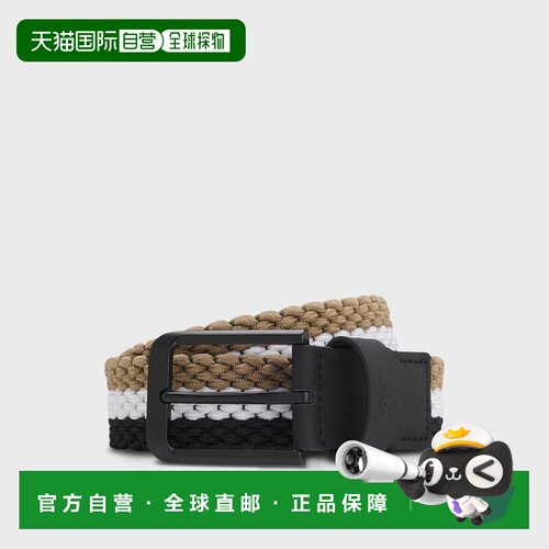 自营欧洲直邮HUGO BOSS雨果 男士多色聚丙烯编织皮革饰边腰带