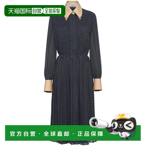 1h可退 香港直邮Prada 普拉达 女士 波尔卡圆点乔其纱连衣裙 P3L8
