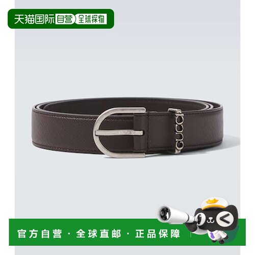 1h可退 香港直邮Gucci 古驰 男士 Script 皮带腰带 brown棕色 舒