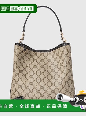 自营欧洲直邮Gucci/古驰 Emblem系列女士米色/深棕色涂层织物双G