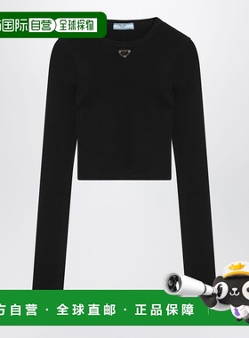 1h可退 香港直邮Prada 普拉达 女士 黑色罗纹短款T恤 39593OOO16S