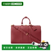 自营欧洲直邮LV路易威登 Keepall女士波尔多红皮革老花图案旅行袋