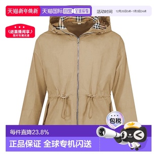 自营欧洲直邮Burberry博柏利女士拉链束腰连帽风衣夹克新年礼物