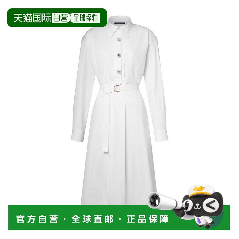 自营欧洲直邮LV路易威登 女士白色棉质珠宝纽扣衬衫连衣裙