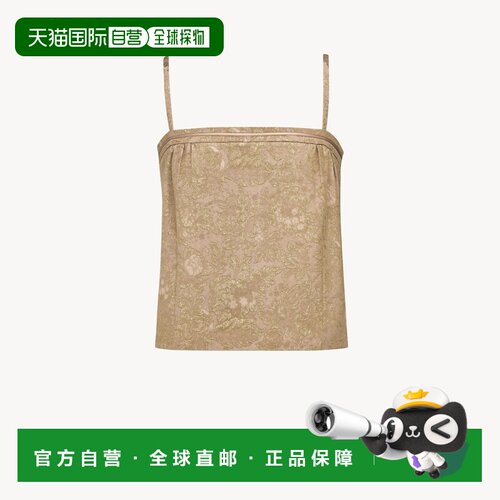 自营欧洲直邮YSL圣罗兰 女士裸金色粘胶纤维金属感提花露背上衣