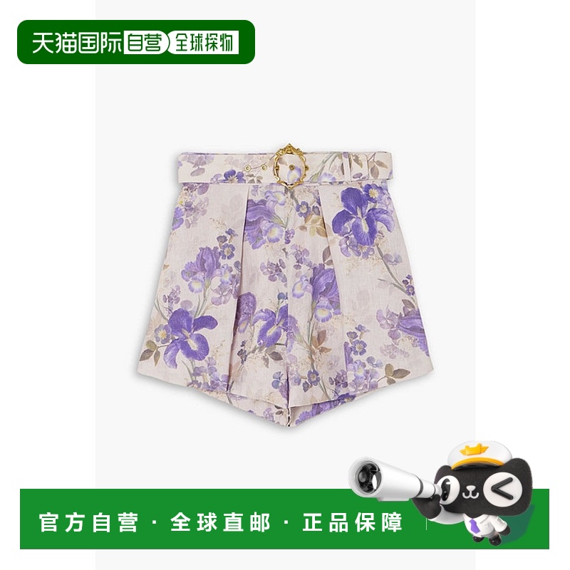 香港直邮ZIMMERMANN 女士 Lyrical 束带褶裥印花亚麻短裤 3826AF2
