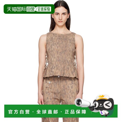 香港直邮GANNI 甘尼 女士 棕色 Printed Stretch Smock 背心上装
