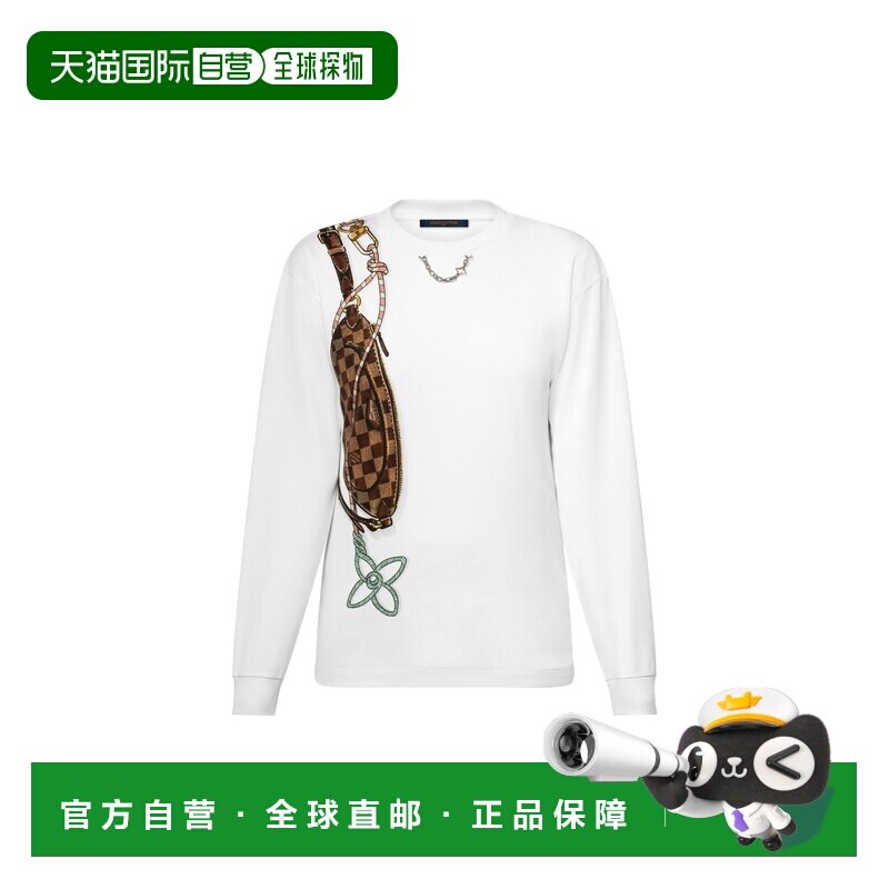 自营欧洲直邮LV路易威登 Keepit女士白色棉老花图案T恤长袖
