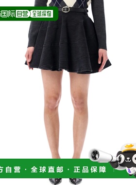 1h可退 香港直邮Self-Portrait 女士 喇叭黑色牛仔迷你半身裙 RS2