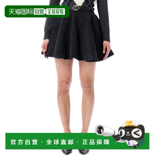 1h可退 香港直邮Self-Portrait 女士 喇叭黑色牛仔迷你半身裙 RS2