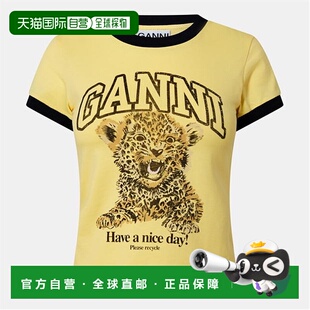 1h可退 GANNI女士豹纹T恤正品高级感时尚甘尼正品上装