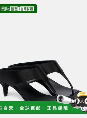 1h可退 香港直邮magda butrym 女士 45 绸缎皮质人字拖 black黑色