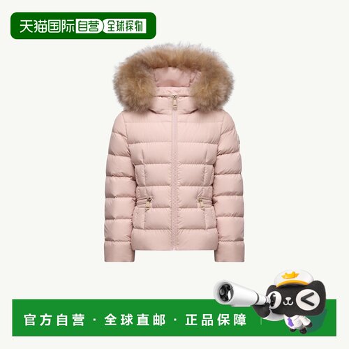 欧洲直邮MONCLER盟可睐 Boedette女孩浅粉色羊毛边连帽羽绒服
