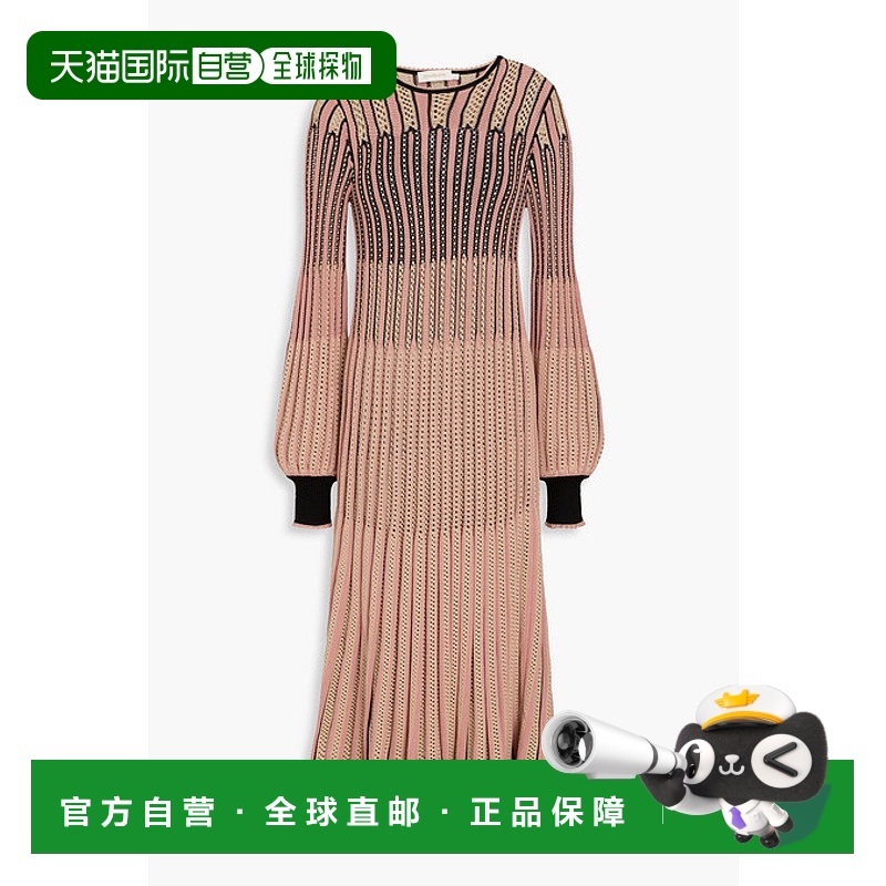 1h可退 香港直邮ZIMMERMANN 女士 条纹洞眼针织棉混纺中长连衣裙