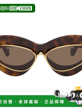 香港直邮LOEWE 罗意威 女士 棕色 & 金色 Double Frame 太阳镜 LW