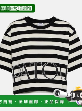 1h可退 香港直邮Patou 女士 条纹短款棉质针织T恤 black黑色 舒适