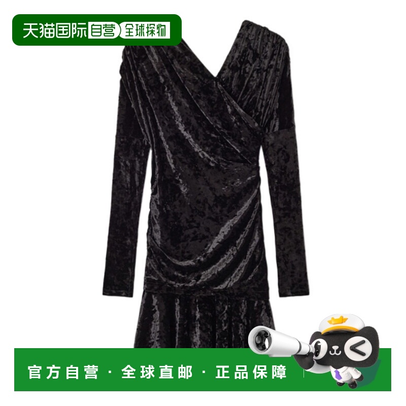 1h可退 香港直邮GANNI 甘尼 女士 天鹅绒针织交叉褶皱迷你连衣裙