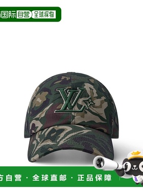 自营1h可退 欧洲直邮LV路易威登 男士绿色棉迷彩印花棒球帽帽子