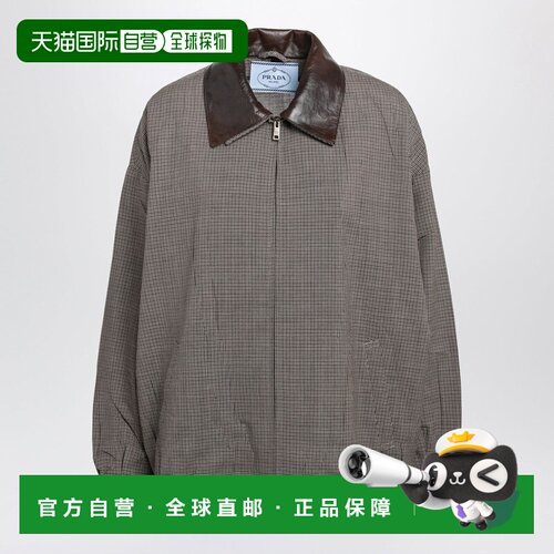 香港直邮Prada 普拉达 女士 烟草色千鸟格羊毛套头上衣 P8063EOOO