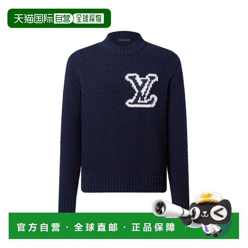 自营欧洲直邮LV路易威登 Intarsia男士紫靛色羊毛圆领针织毛衣