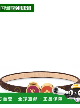 自营欧洲直邮LV路易威登 Confetti女士棕色皮革老花图案手链配饰