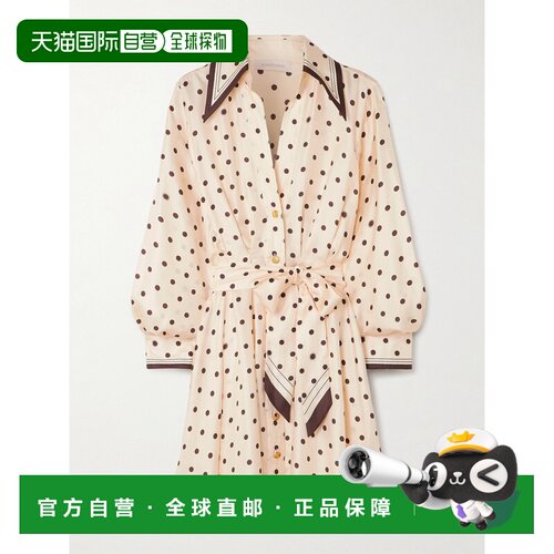 1h可退 香港直邮ZIMMERMANN 女士 束带波尔卡圆点真丝缎迷你衬衫