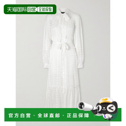 香港直邮Etro 艾特罗 女士 蝴蝶结束带层叠提花真丝雪纺中长连衣