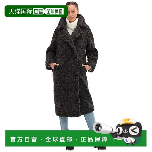 美国直邮Ugg 女士 Gertrude Teddy 长款大衣 black黑色 舒适时尚