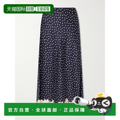 RIXO 女士 Matilde 蕾丝边波尔卡圆点缎面中长半身裙 EXC