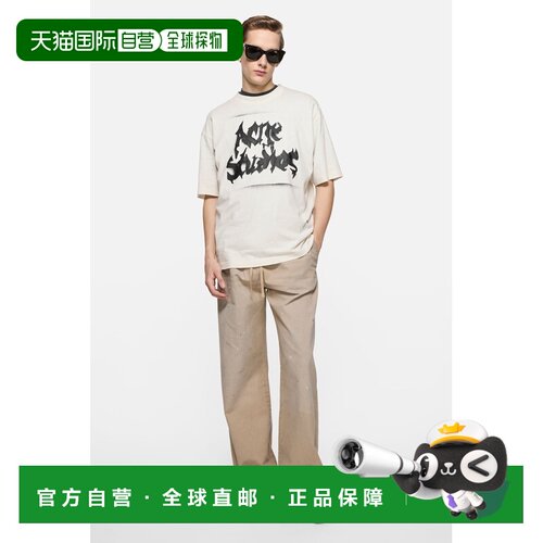 自营欧洲直邮Acne Studios 男士白色棉质哥特徽标T恤短袖男装
