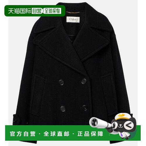 香港直邮Chloe 蔻依 女士 羊毛混纺双排扣大衣 black黑色 舒适时