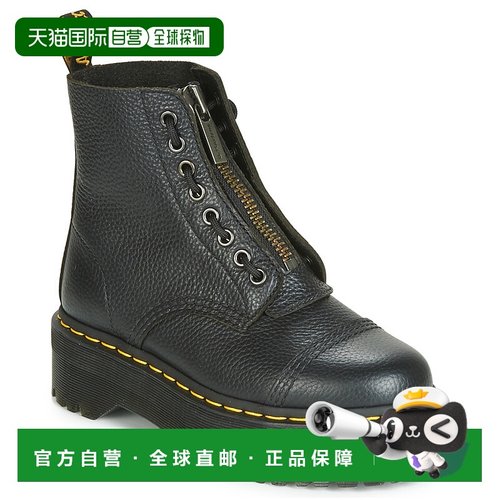 欧洲直邮dr. martens 女士黑色厚底荔枝纹8孔拉链时尚休闲马丁靴