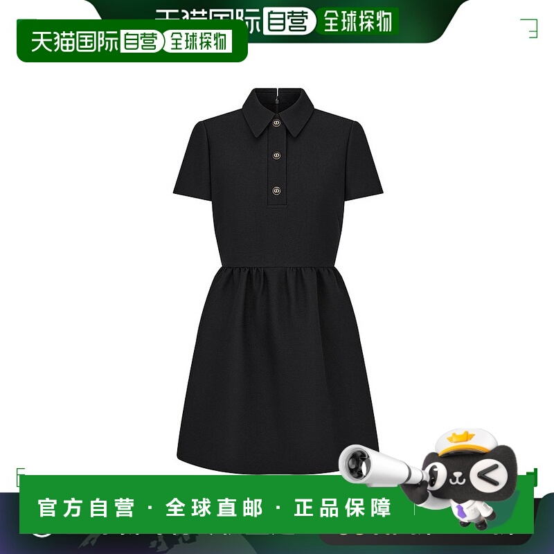 欧洲直邮DIOR/迪奥23年新款 女士黑色修身剪裁连衣裙CD纽扣羊毛